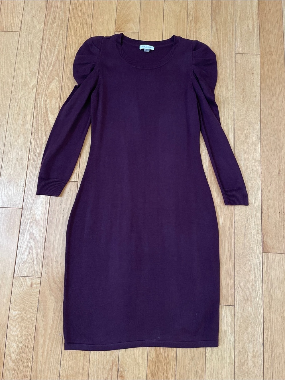 Calvin Klein Plum Long-Sleeve Puff Shoulder Sweater Dress